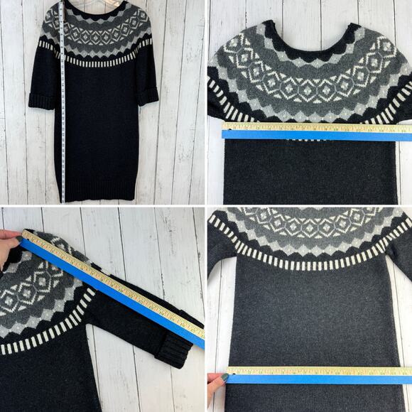 LOFT Grey/White Fair Isle Rabbit Hair Wool 3/4 Sleeve Sweater Dress Size Medium - Picture 10 of 12